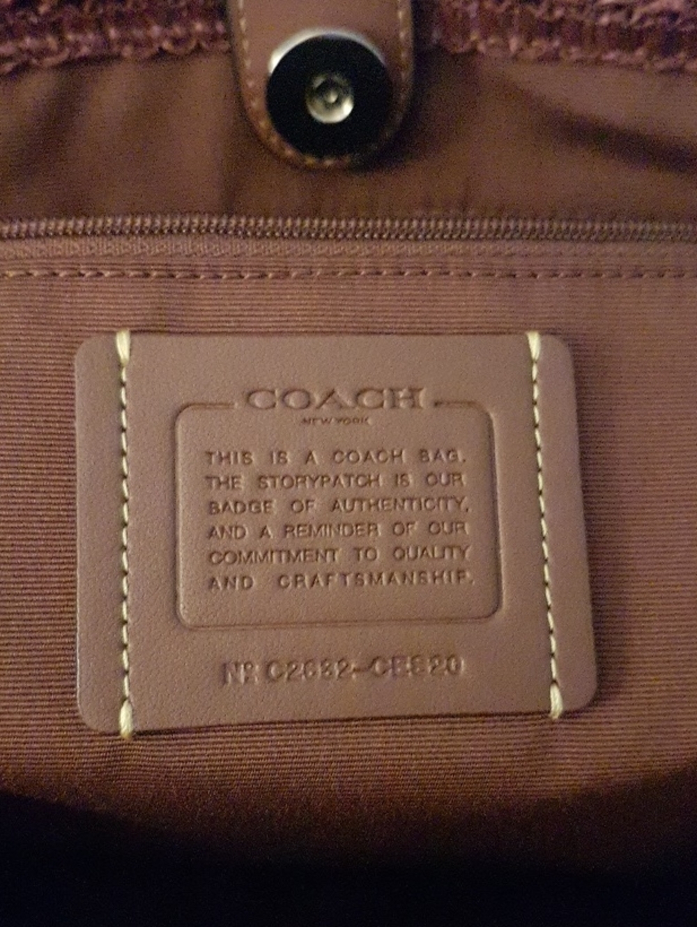 COACH Burgundy Woven Tote Bag -Brown Leather Handles. - Picture 5 of 10